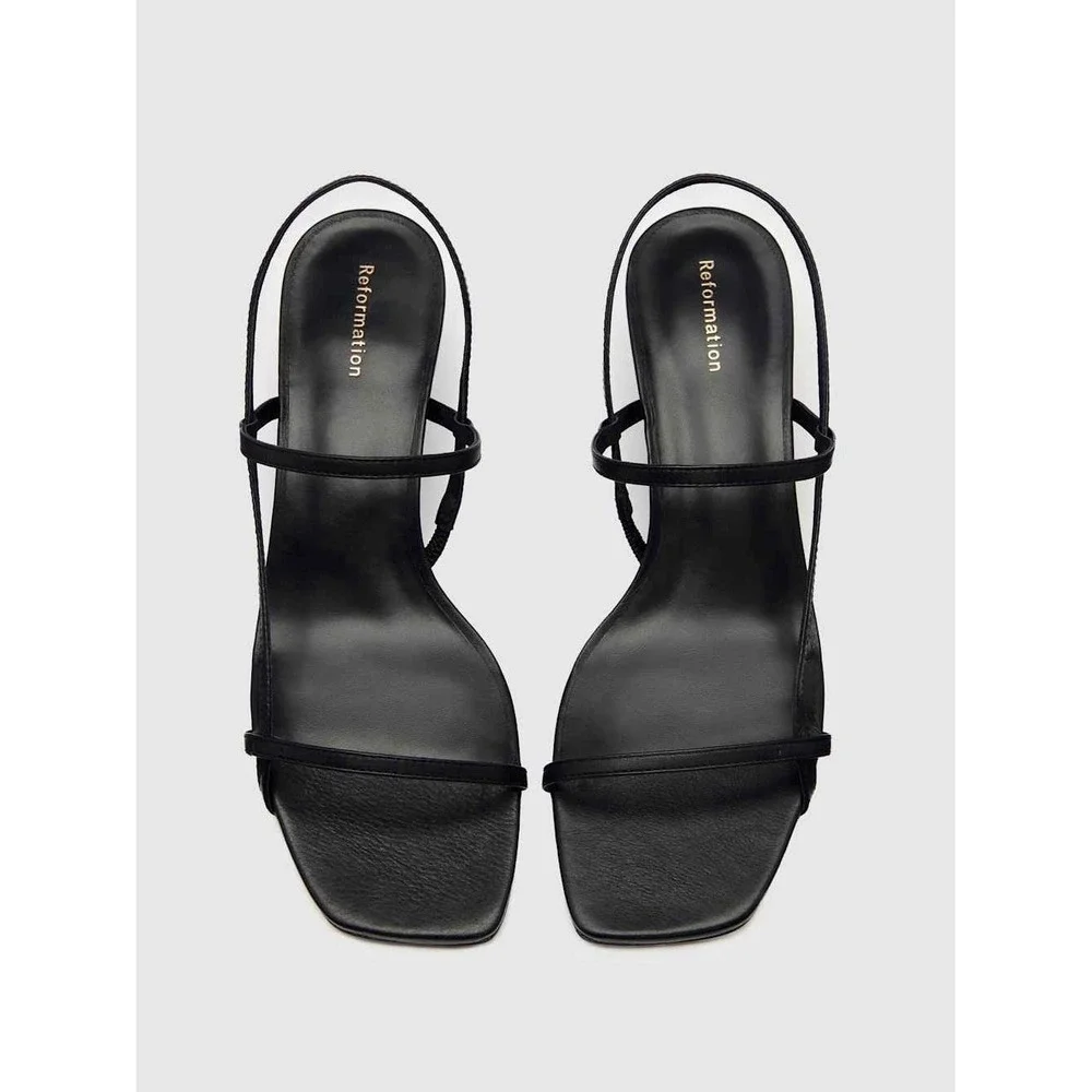 Reformation Serenity Bare Leather Slingback Sandals Black Leather Size 8